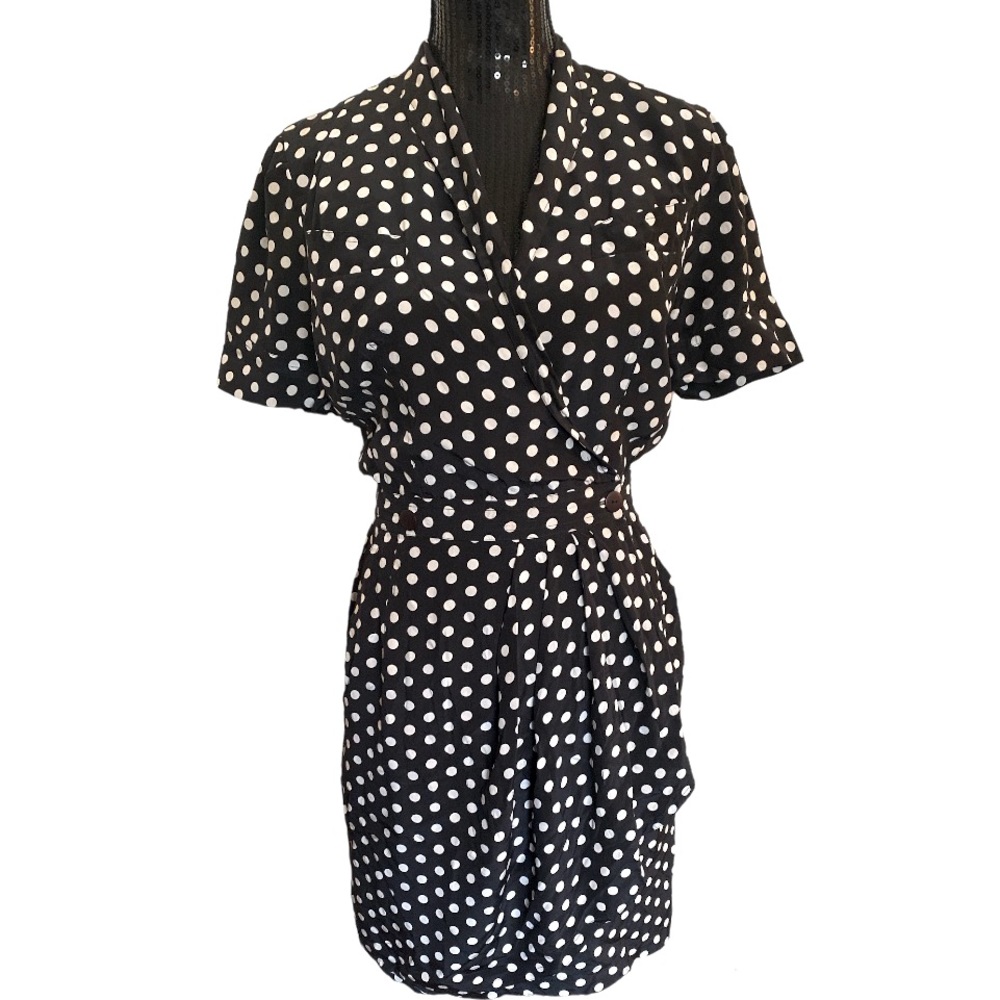 Bloomingdale’s silk wraparound polka dot dress